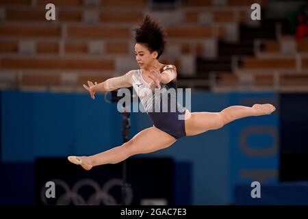 May MURAKAMI (JPN), action ground, floor, gymnastics, all around women, artistic gymnastics, gymnastics Women`s All Around Final, team competition women on July 29th, 2021, Ariake Gymnastics Center. Olympic Summer Games 2020, from 23.07. - 08.08.2021 in Tokyo/Japan. Â Stock Photo